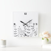 Graue und weiße Blume Quadratische Wanduhr (Zuhause)