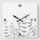 Graue und weiße Blume Quadratische Wanduhr (Vorderseite)