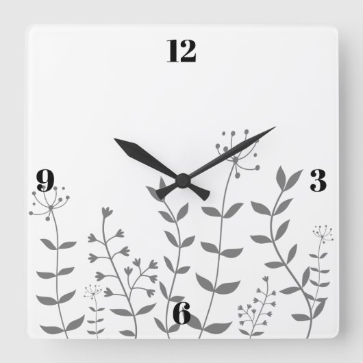 Graue und weiße Blume Quadratische Wanduhr (Vorderseite)