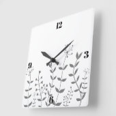 Graue und weiße Blume Quadratische Wanduhr (Winkel)