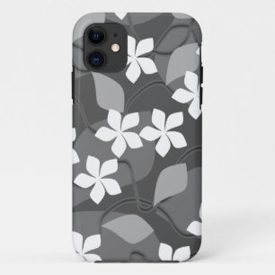 Graue und weiße Blumen. Blumenmuster iPhone 11 Hülle