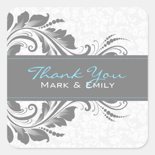Graue und weiße Blütendekoration Quadratischer Aufkleber (Vorderseite)