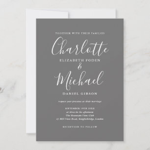 Graue und weiße einfache elegante Schrift Hochzeit Einladung