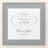 Graue und weiße Elegante Hochzeitsherzen für immer Glasuntersetzer (Vorderseite)