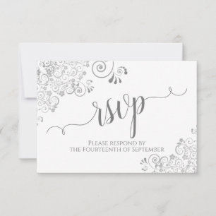 Graue und weiße elegante Kalligraphie Frilly Weddi RSVP Karte