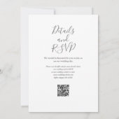 Graue und weiße, elegante Script QR Code Hochzeit Einladung (Rückseite)