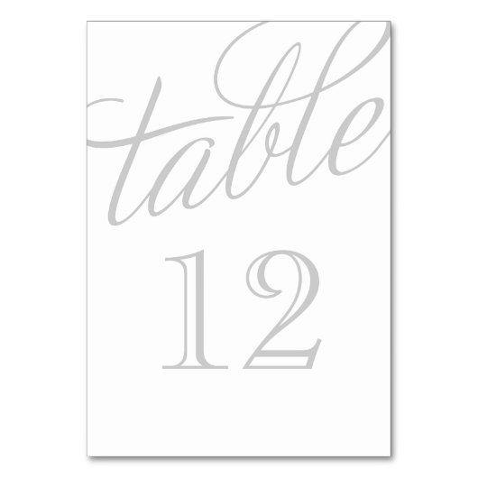 Graue und weiße elegante Script-Tischnummern Tischnummer (Vorderseite)