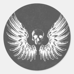 Graue und weiße Felsen-Engelsflügel-Totenkopf Runder Aufkleber