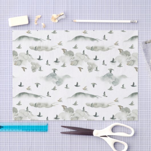 Graue und weiße Flying Birds Seidenpapier (Handwerk)