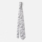 Graue und weiße französische Toile Neck Tie Krawatte (Rückseite)