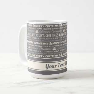 Graue und weiße frohe Weihnachts Retro Typografie Kaffeetasse
