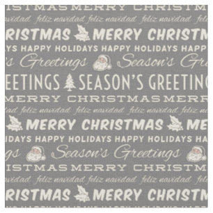 Graue und weiße frohe Weihnachts Retro Typografie Stoff