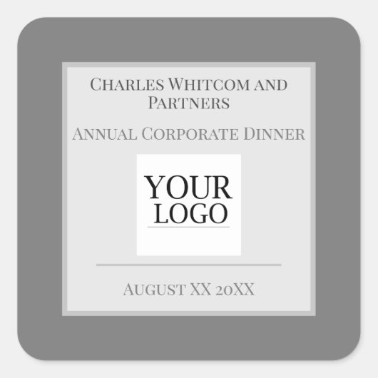 Graue und weiße Geschäfts- oder Firmenveranstaltun Quadratischer Aufkleber (Vorderseite)