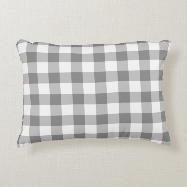 Graue und weiße Gingham-Karo-Muster Zierkissen (Vorderseite)