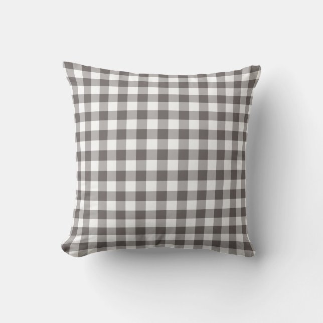 Graue und weiße Gingham-Muster Kissen (Vorderseite)