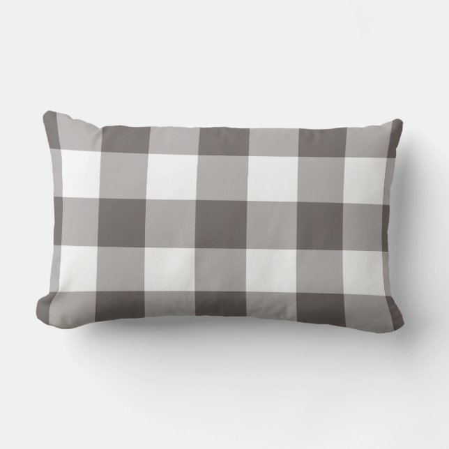 Graue und weiße Gingham-Muster Lendenkissen (Vorderseite)