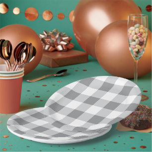 Graue und weiße Gingham-Muster Pappteller