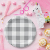 Graue und weiße Gingham-Muster Pappteller (Party)