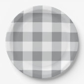 Graue und weiße Gingham-Muster Pappteller (Vorderseite)