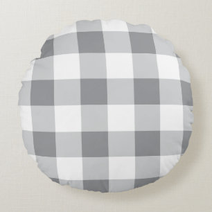 Graue und weiße Gingham-Muster Rundes Kissen