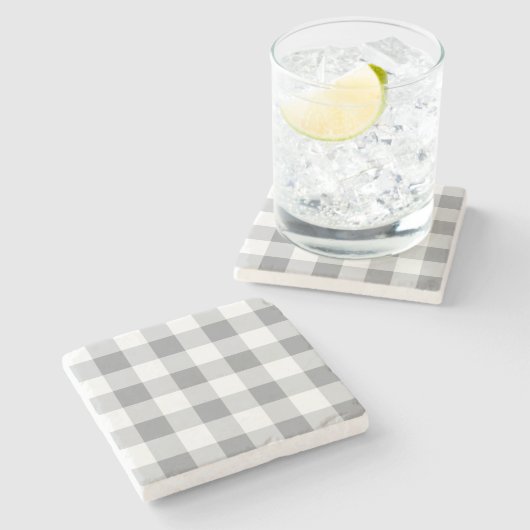 Graue und weiße Gingham-Muster Steinuntersetzer (Seitenansicht)