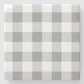 Graue und weiße Gingham-Muster Steinuntersetzer (Vorderseite)