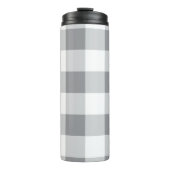 Graue und weiße Gingham-Muster Thermosbecher (Vorderseite)