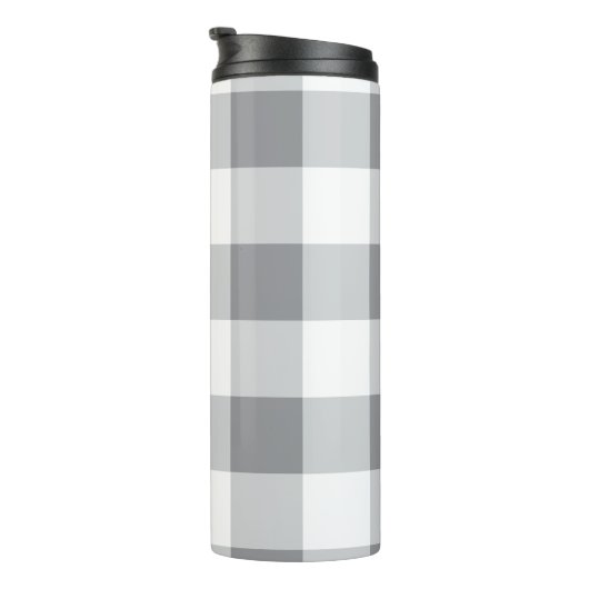 Graue und weiße Gingham-Muster Thermosbecher (Nach rechts gedreht)