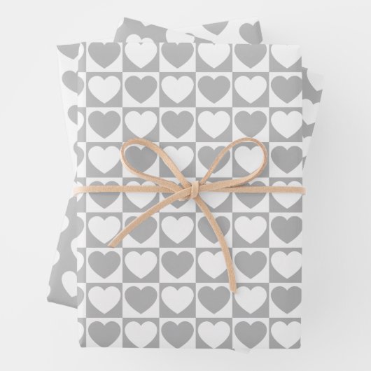 Graue und weiße Herzen Geschenkpapier Set (Beispiel)
