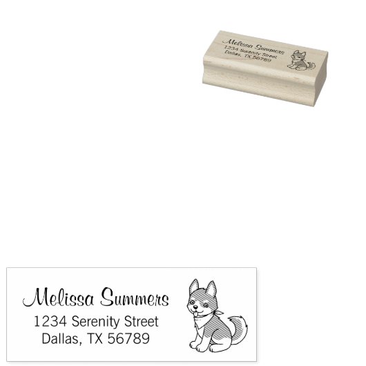 Graue und weiße Husky-Welpen-Rücksendeadresse Gummistempel (Stempel)