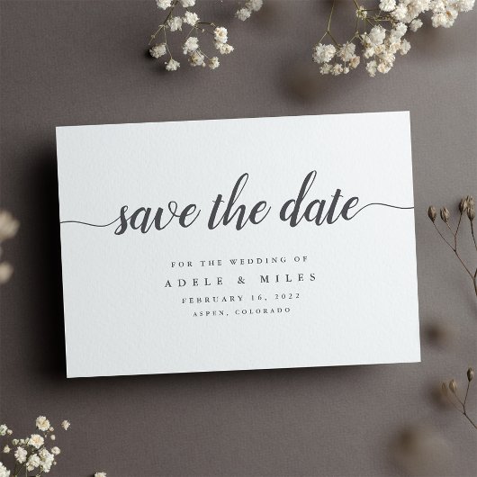 Graue und weiße Kalligraphie Save the Date-Karte Save The Date