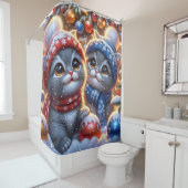 "Graue und weiße Kätzchen" Erste Weihnachten Duschvorhang (Beispiel)