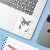 Graue und weiße Katze Aufkleber (Laptop mit iPhone)