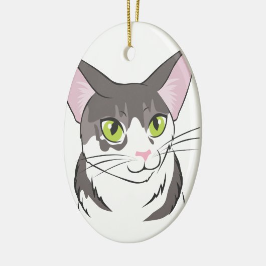 Graue und weiße Katze Keramikornament (Links)