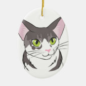 Graue und weiße Katze Keramikornament (Vorne)