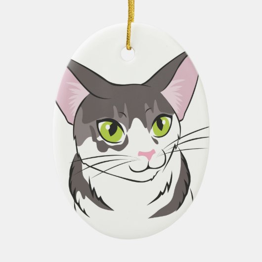 Graue und weiße Katze Keramikornament (Vorne)