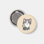 Graue und weiße Katze Magnet (Vorderseite/Rückseite)