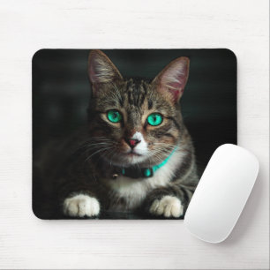 Graue und weiße Katze mit blauen Augen und Matchin Mousepad