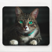 Graue und weiße Katze mit blauen Augen und Matchin Mousepad (Vorne)