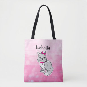 Graue und weiße Katze Personalisiertes Mädchen Pin Tasche