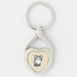 Graue und weiße Katze Schlüsselanhänger