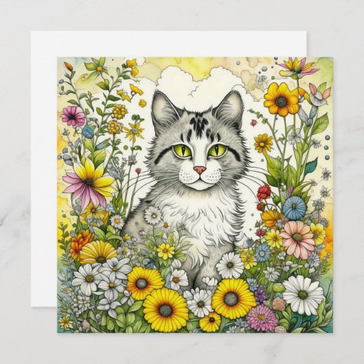 Graue und weiße Katze Sitzen in Blume Hallo (Vorne/Hinten)