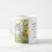 Graue und weiße Katze Sitzen in Blume Kaffeetasse (Vorderseite Links)
