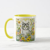 Graue und weiße Katze Sitzen in Blume Tasse (Links)