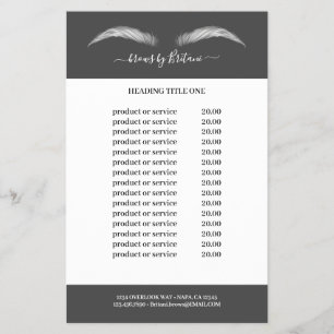Graue und weiße Lashes & Brows Preise & Services Flyer