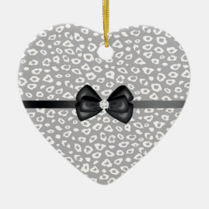 Graue und weiße Leopardrucke mit Bow Keramikornament