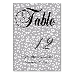 Graue und weiße Leopardrucke Tischnummer