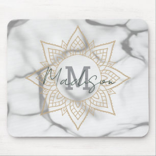Graue und weiße Marmoreffekte Gold Mandala Monogra Mousepad