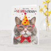 Graue und weiße Marmorkatze MEOWvelous Birthday Karte (Gelbe Blume)
