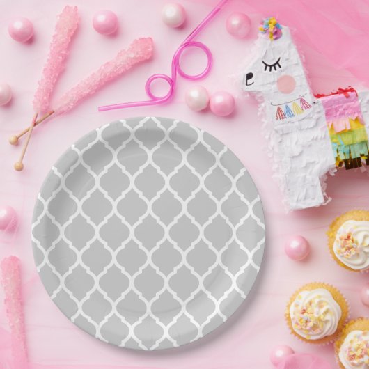 Graue und weiße marokkanische Quatrefolie Pappteller (Party)